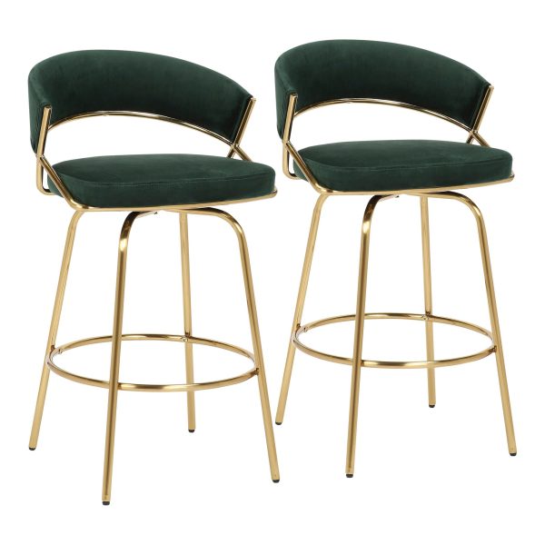 Jie Glam Green Velvet Gold Counter Stools Set of 2 7