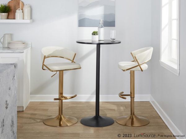 Jie Gold Cream Velvet Swivel Contemporary Barstool Set of 2 2