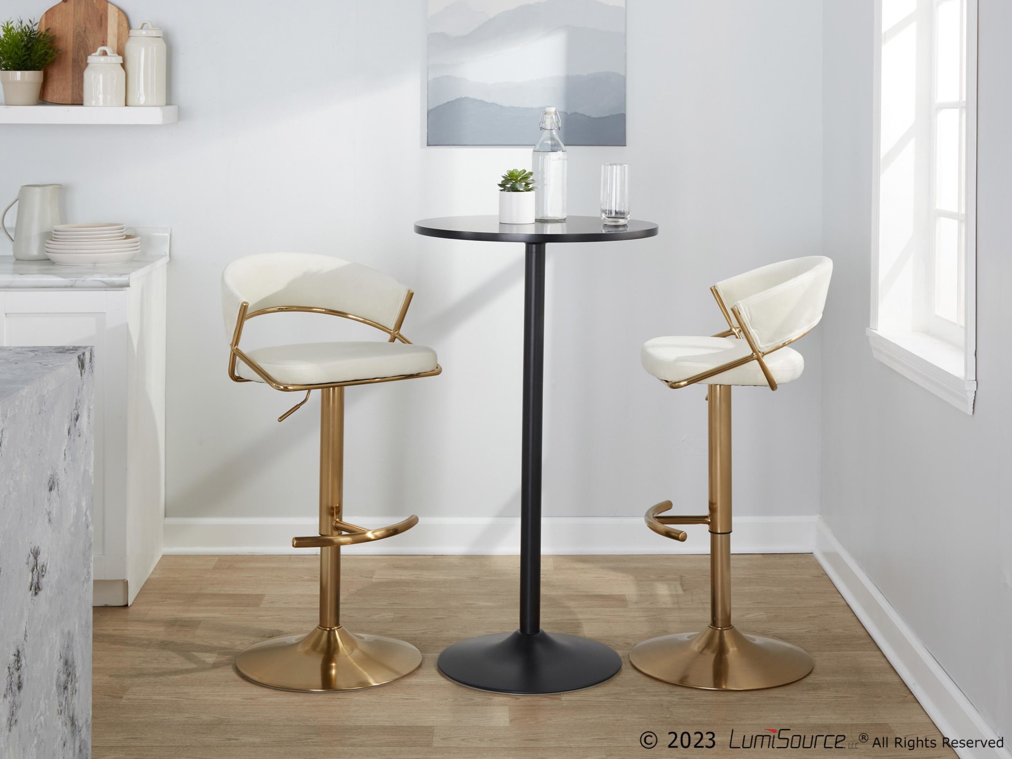 Jie Gold Cream Velvet Swivel Contemporary Barstool (Set of 2) 3 Jie Gold Cream Velvet Swivel Contemporary Barstool (Set of 2) - Image 3