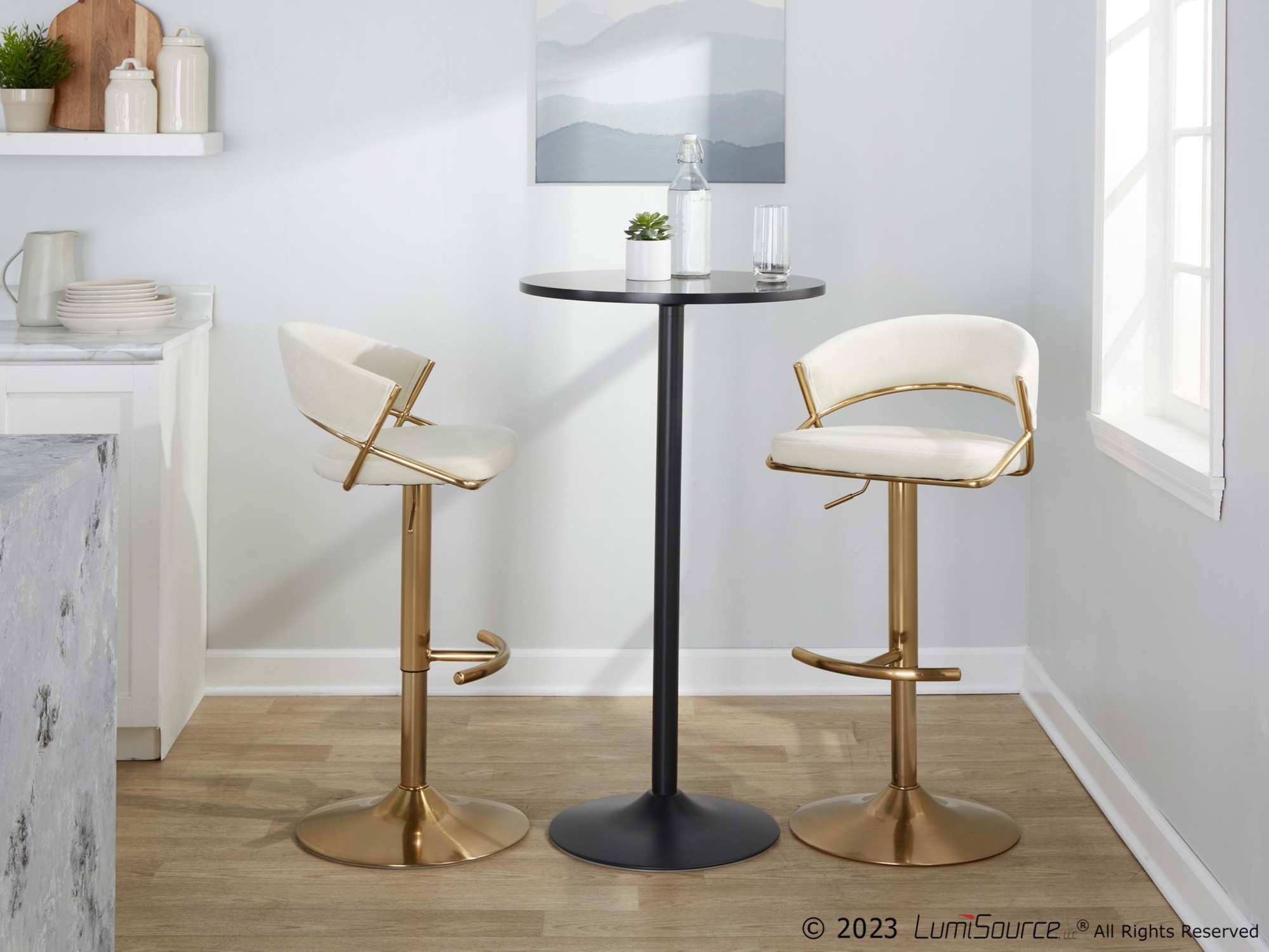 Jie Gold Cream Velvet Swivel Contemporary Barstool (Set of 2) 4 Jie Gold Cream Velvet Swivel Contemporary Barstool (Set of 2) - Image 4