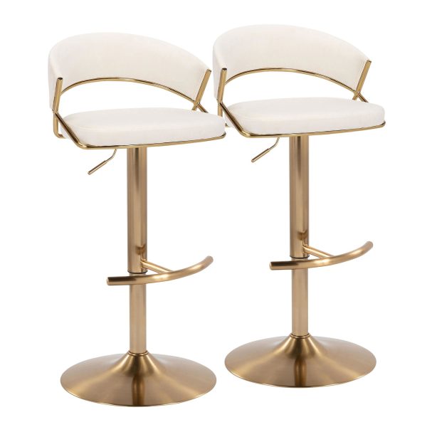 Jie Gold Cream Velvet Swivel Contemporary Barstool Set of 2 4