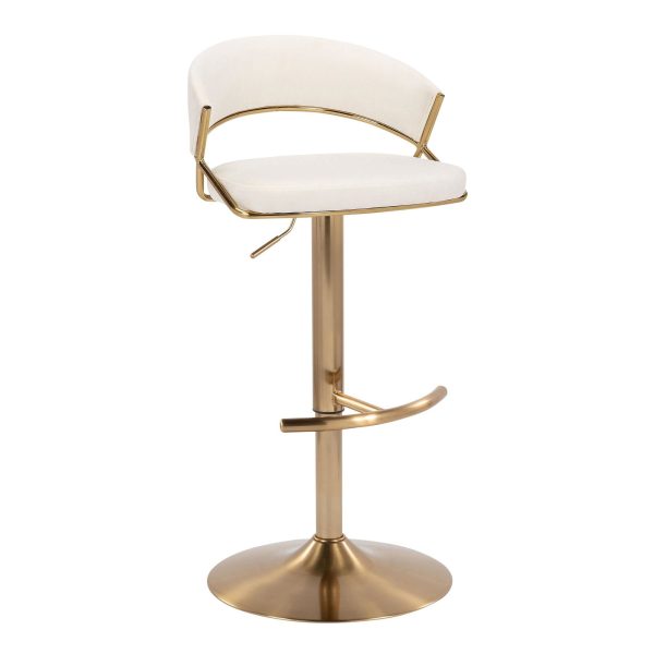Jie Gold Cream Velvet Swivel Contemporary Barstool Set of 2 5