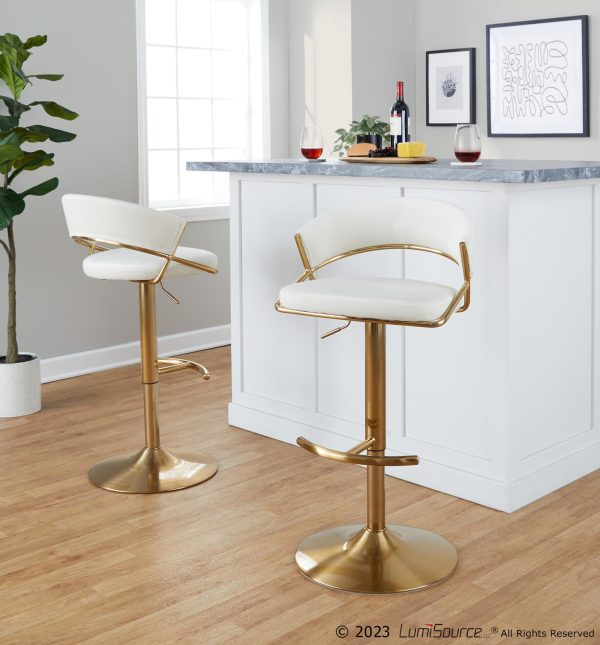 Jie Gold Cream Velvet Swivel Contemporary Barstool Set of 2