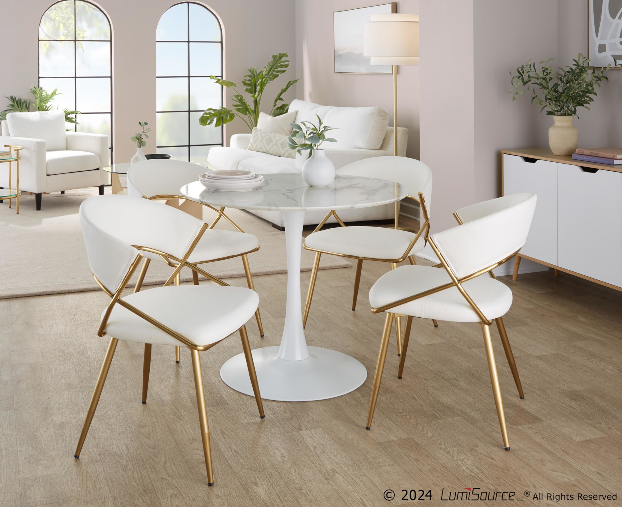 Jie Gold Faux Leather Contemporary Dining Chairs (Set of 2) 1 Jie Gold Faux Leather Contemporary Dining Chairs (Set of 2)