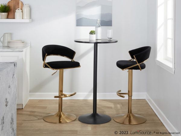 Jie Gold Metal Black Velvet Contemporary Swivel Barstool Set of 2 2