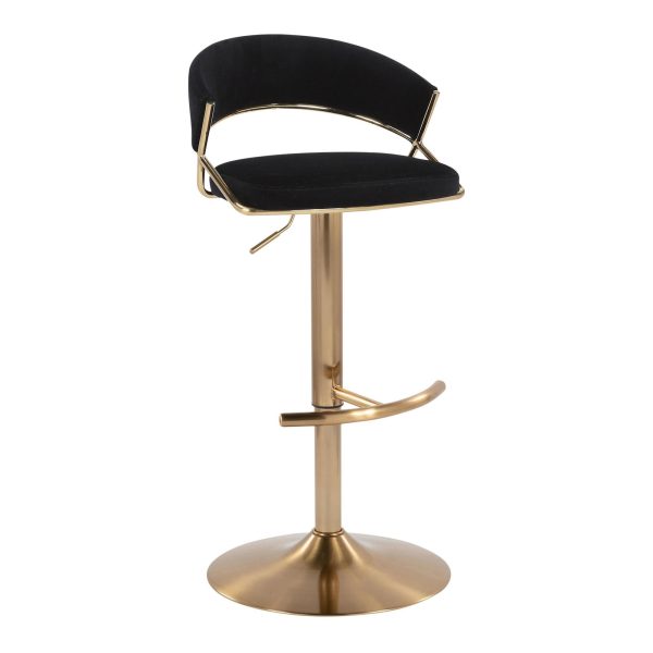 Jie Gold Metal Black Velvet Contemporary Swivel Barstool Set of 2 5