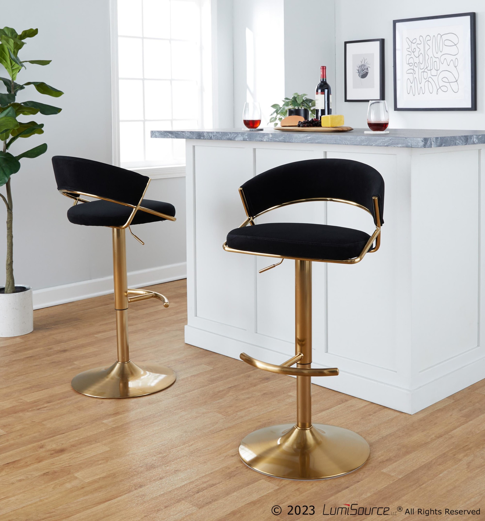 Jie Gold Metal Black Velvet Contemporary Swivel Barstool (Set of 2) 1 Jie Gold Metal Black Velvet Contemporary Swivel Barstool (Set of 2)