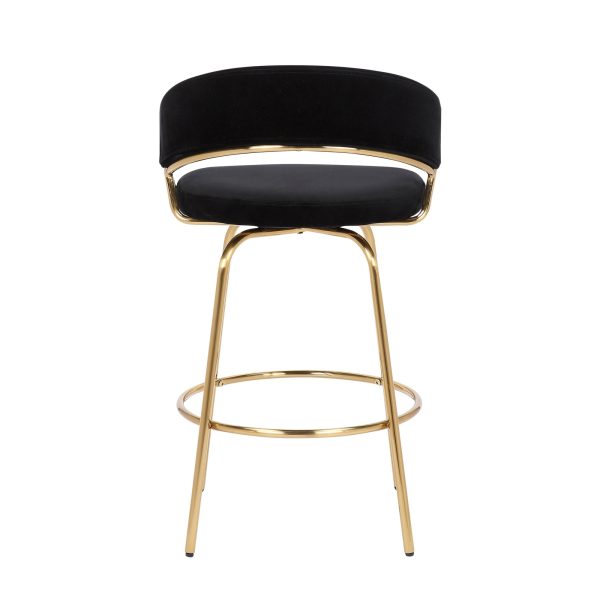 Jie Gold Metal Black Velvet Swivel Counter Stool Set of 2 11