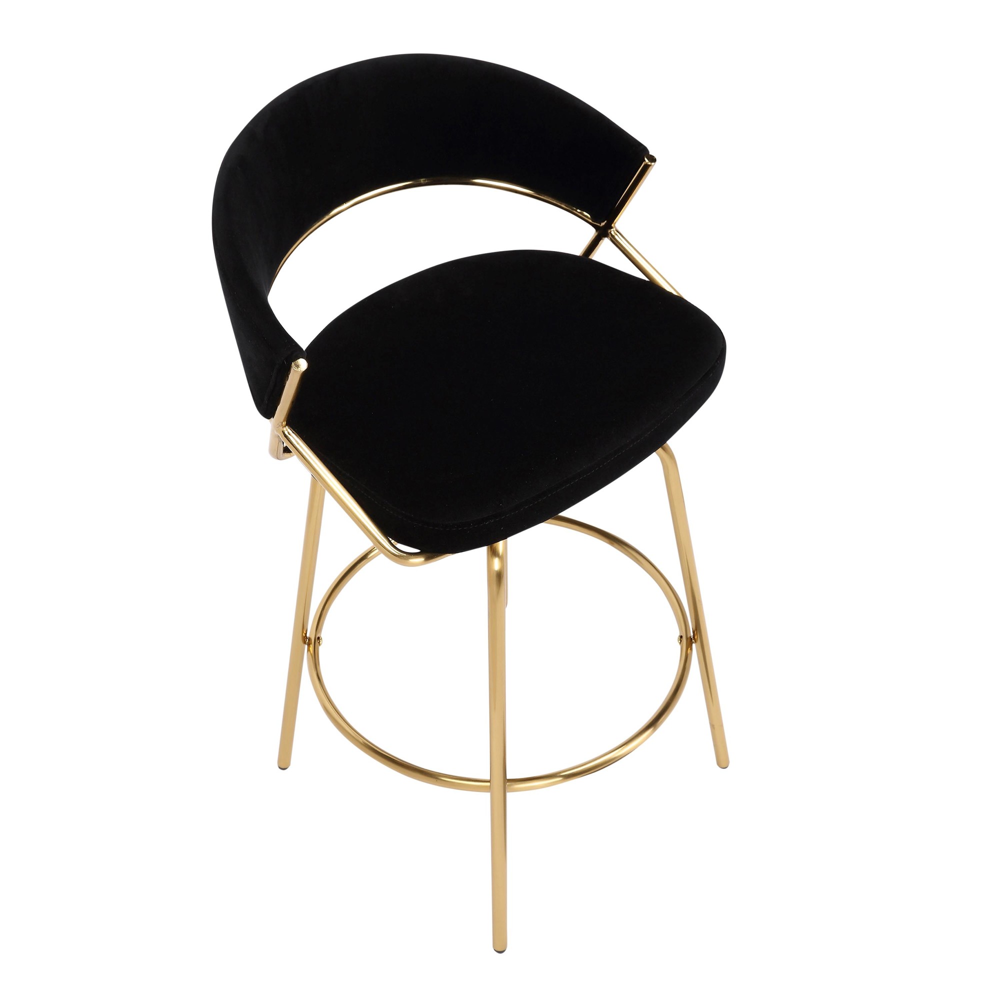 Jie Gold Metal Black Velvet Swivel Counter Stool (Set of 2) 14 Jie Gold Metal Black Velvet Swivel Counter Stool (Set of 2) - Image 14