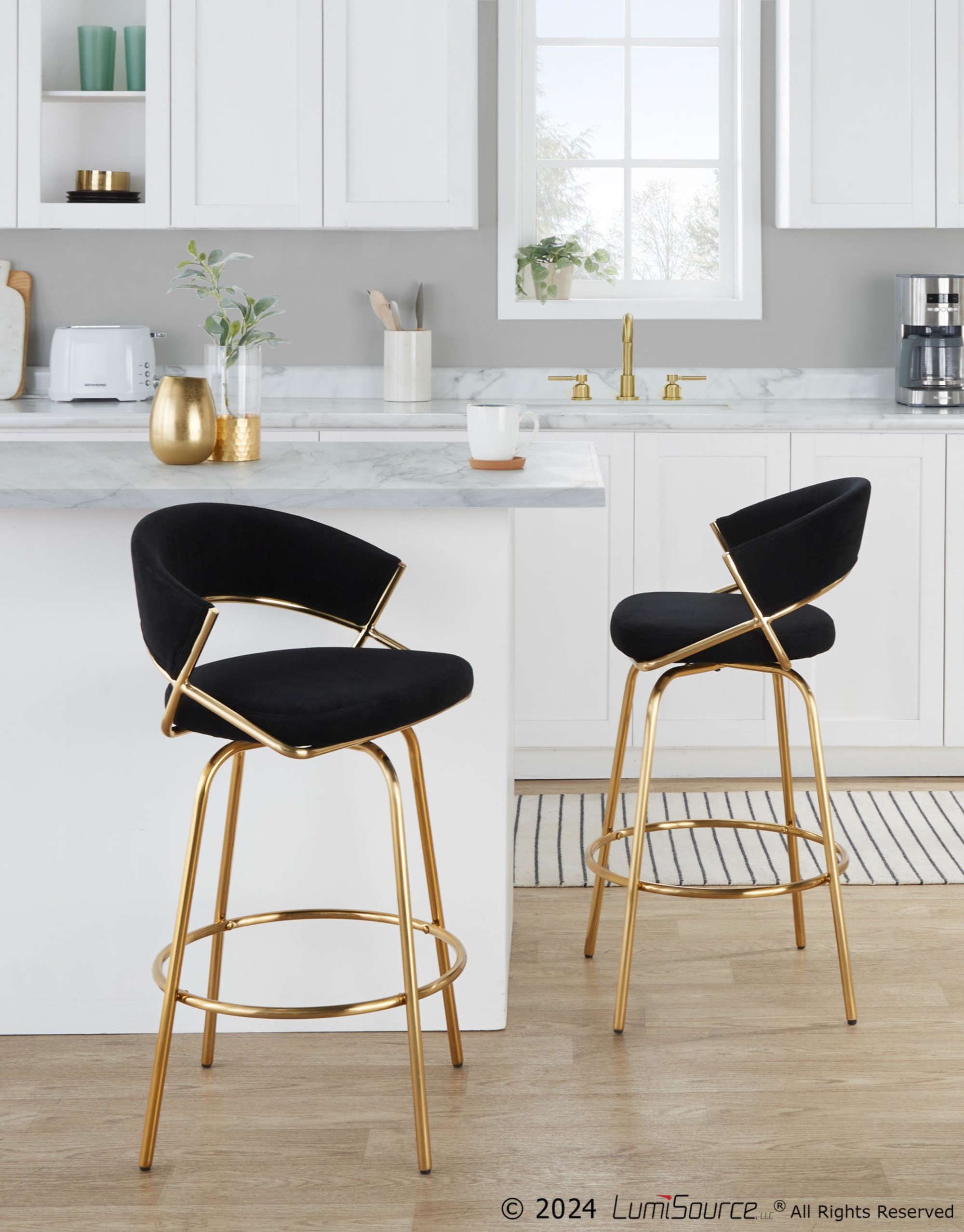 Jie Gold Metal Black Velvet Swivel Counter Stool (Set of 2) 3 Jie Gold Metal Black Velvet Swivel Counter Stool (Set of 2) - Image 3