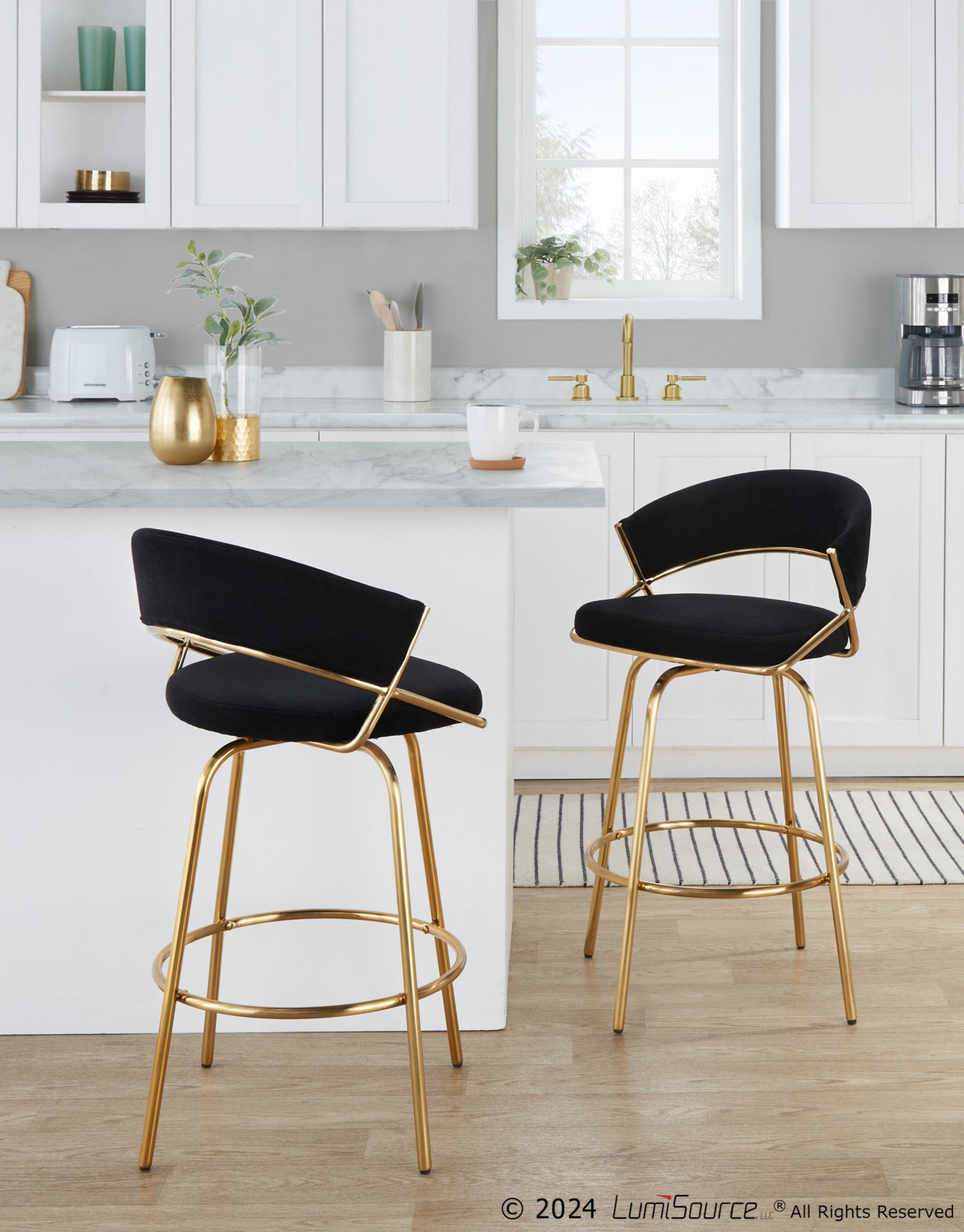 Jie Gold Metal Black Velvet Swivel Counter Stool (Set of 2) 4 Jie Gold Metal Black Velvet Swivel Counter Stool (Set of 2) - Image 4