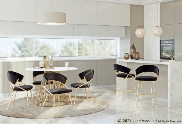 Jie Gold Metal Black Velvet Swivel Counter Stool Set of 2 6