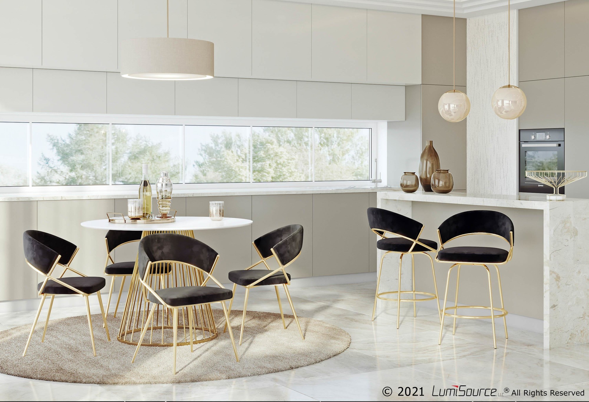 Jie Gold Metal Black Velvet Swivel Counter Stool (Set of 2) 7 Jie Gold Metal Black Velvet Swivel Counter Stool (Set of 2) - Image 7