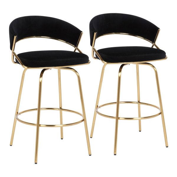 Jie Gold Metal Black Velvet Swivel Counter Stool Set of 2 7