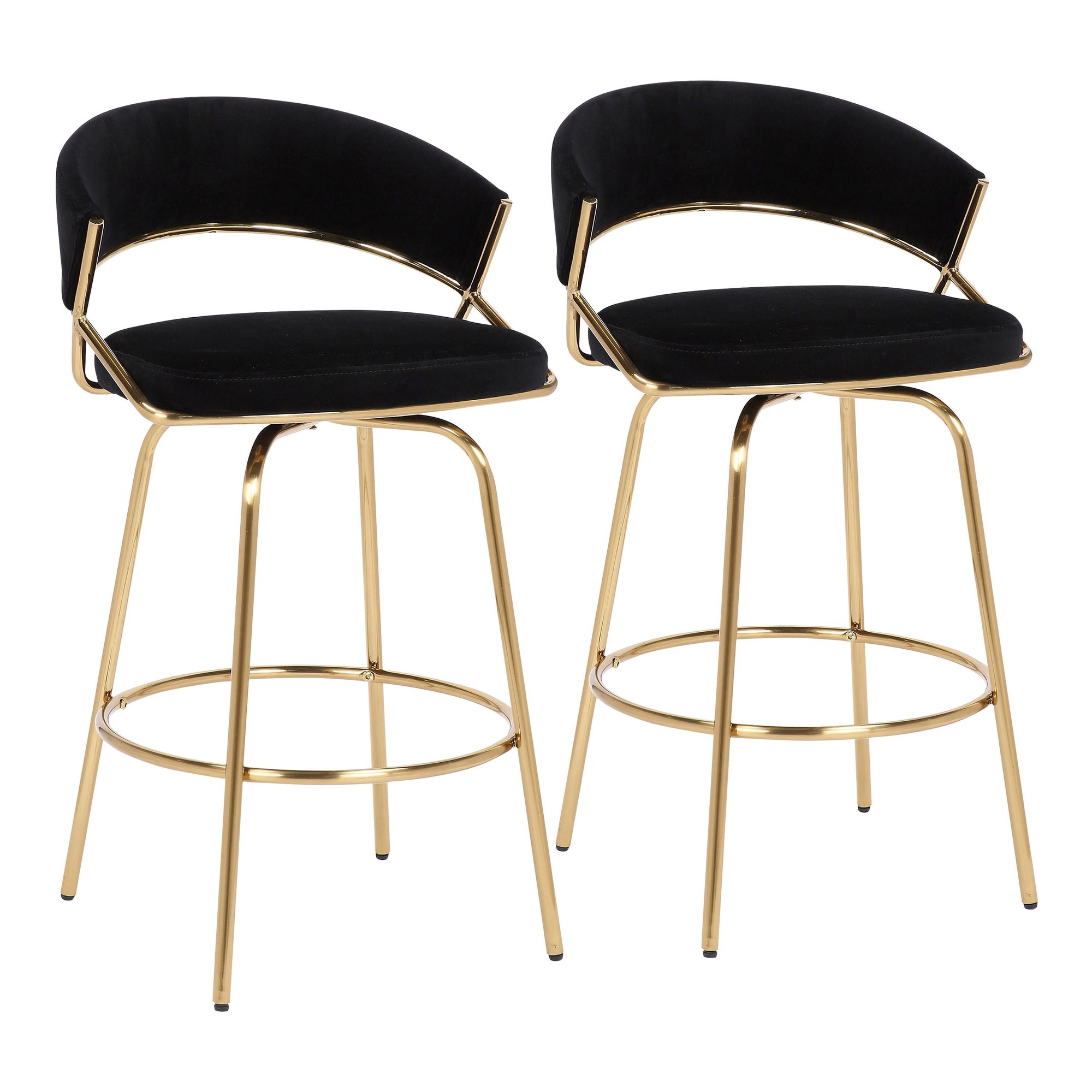 Jie Gold Metal Black Velvet Swivel Counter Stool (Set of 2) 8 Jie Gold Metal Black Velvet Swivel Counter Stool (Set of 2) - Image 8