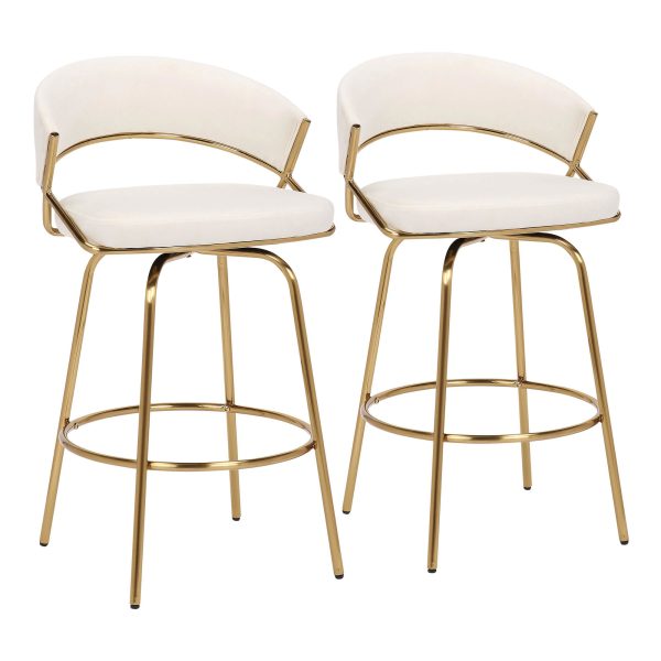 Jie Gold Metal Cream Velvet Swivel Counter Stool Set of 2 7