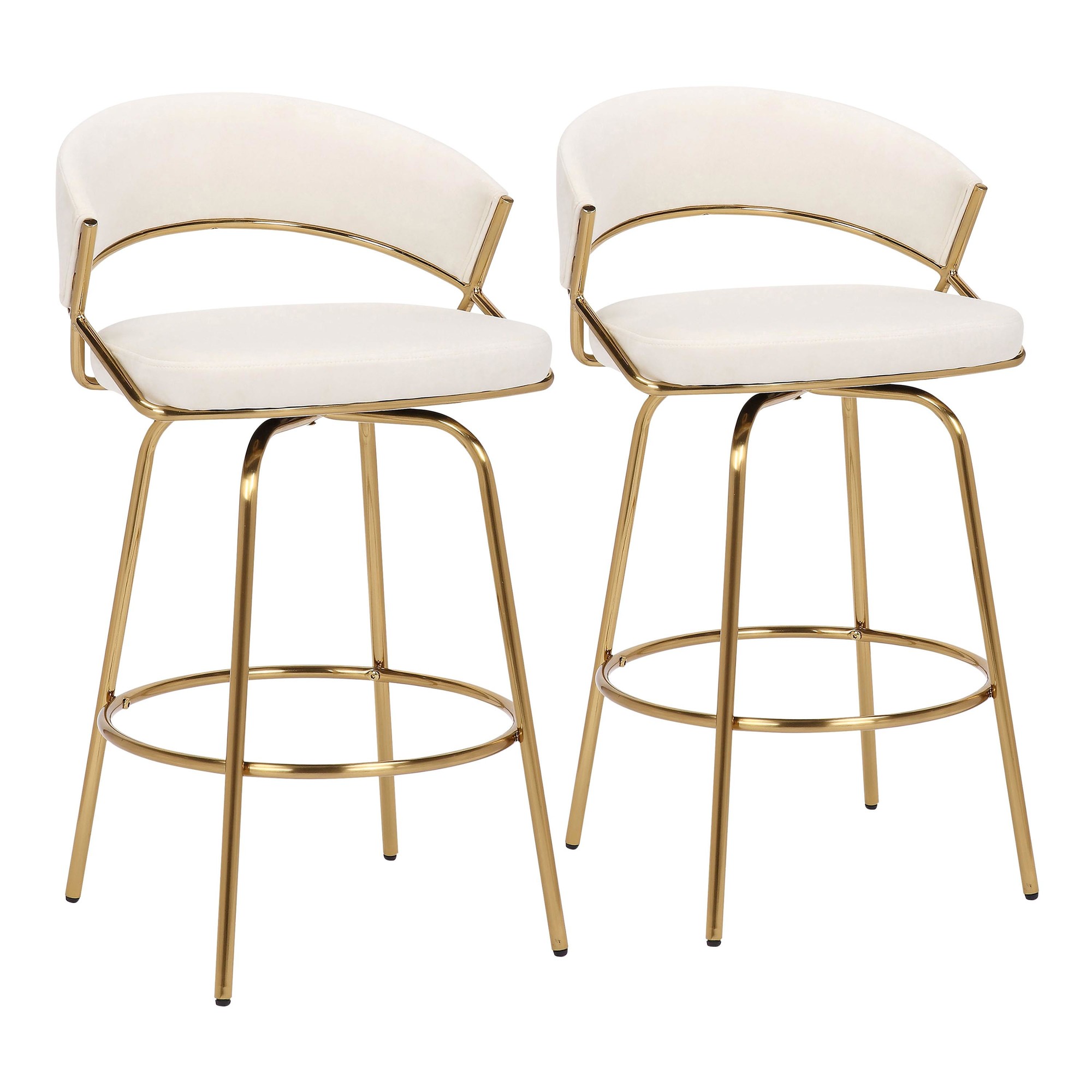 Jie Gold Metal Cream Velvet Swivel Counter Stool (Set of 2) 8 Jie Gold Metal Cream Velvet Swivel Counter Stool (Set of 2) - Image 8