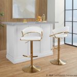 Jie Gold Metal White Faux Leather Contemporary Swivel Barstools (Set of 2)