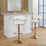 Jie Gold Metal White Faux Leather Contemporary Swivel Barstools (Set of 2)