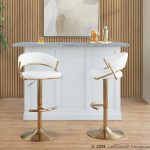Jie Gold Metal White Faux Leather Contemporary Swivel Barstools (Set of 2)