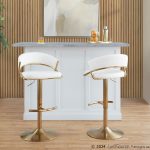 Jie Gold Metal White Faux Leather Contemporary Swivel Barstools (Set of 2)