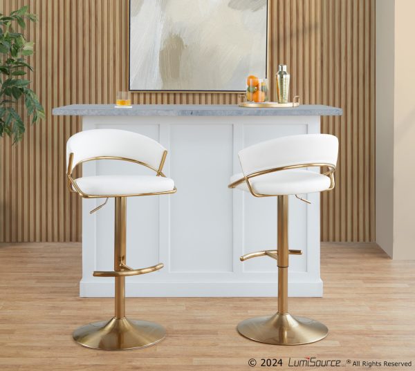 Jie Gold Metal White Faux Leather Contemporary Swivel Barstools Set of 2 3
