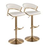 Jie Gold Metal White Faux Leather Contemporary Swivel Barstools (Set of 2)