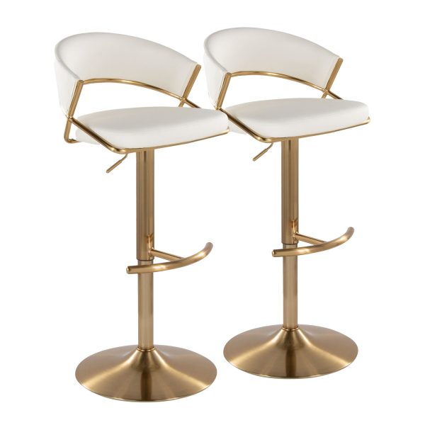 Jie Gold Metal White Faux Leather Contemporary Swivel Barstools Set of 2 4