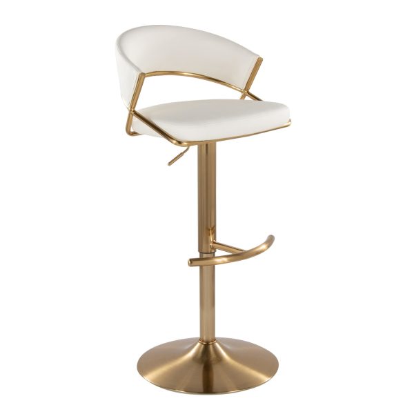 Jie Gold Metal White Faux Leather Contemporary Swivel Barstools Set of 2 5