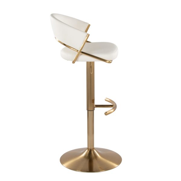 Jie Gold Metal White Faux Leather Contemporary Swivel Barstools Set of 2 6
