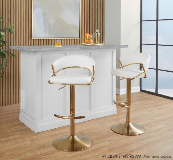 Jie Gold Metal White Faux Leather Contemporary Swivel Barstools Set of 2