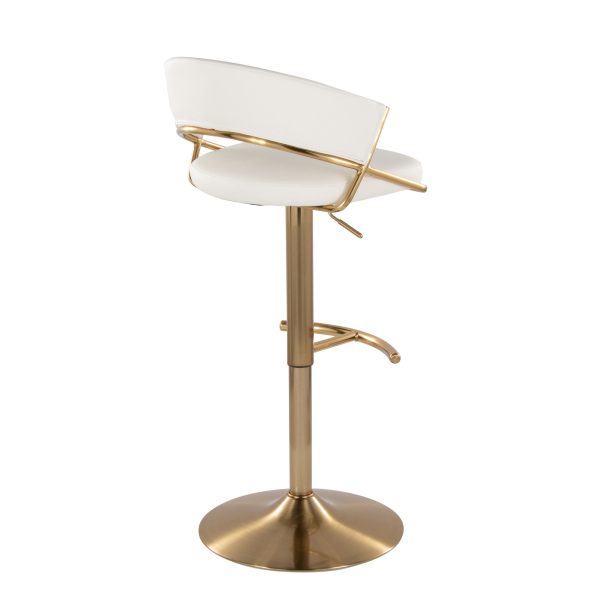 Jie Gold Metal White Faux Leather Contemporary Swivel Barstools Set of 2 7