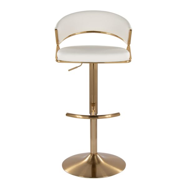 Jie Gold Metal White Faux Leather Contemporary Swivel Barstools Set of 2 9