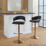Jie Gold and Black Faux Leather Contemporary Barstools (Set of 2) 14 Jie Gold and Black Faux Leather Contemporary Barstools (Set of 2)
