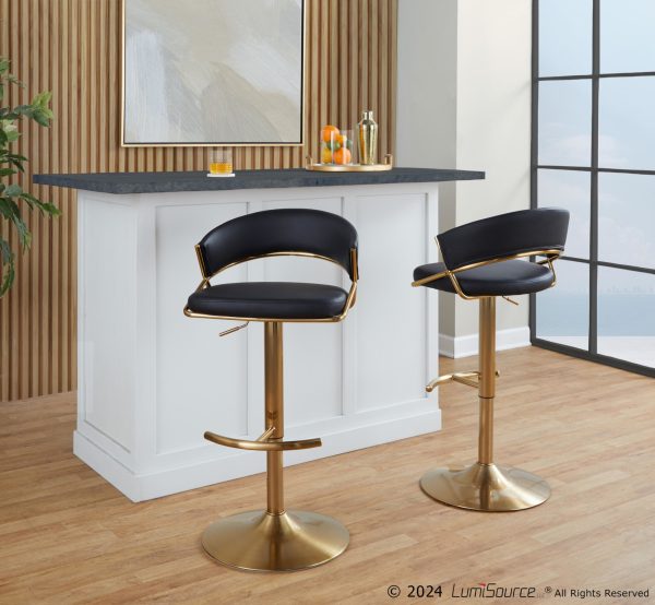 Jie Gold and Black Faux Leather Contemporary Barstools Set of 2 1