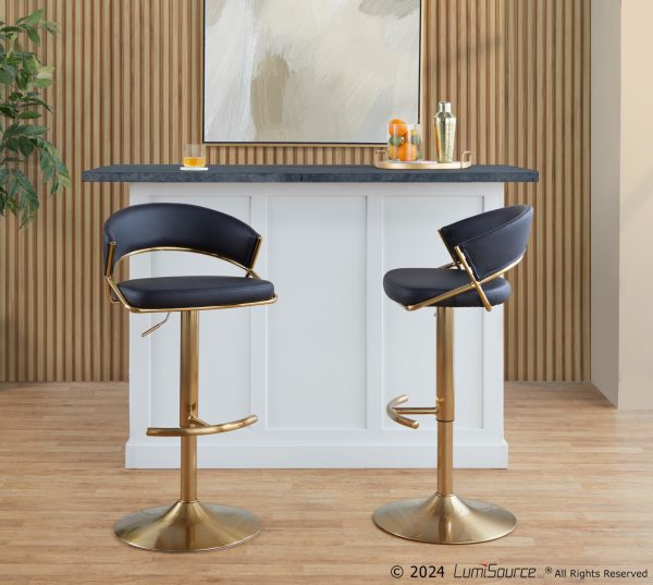 Jie Gold and Black Faux Leather Contemporary Barstools Set of 2 2