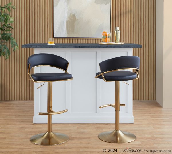 Jie Gold and Black Faux Leather Contemporary Barstools Set of 2 3