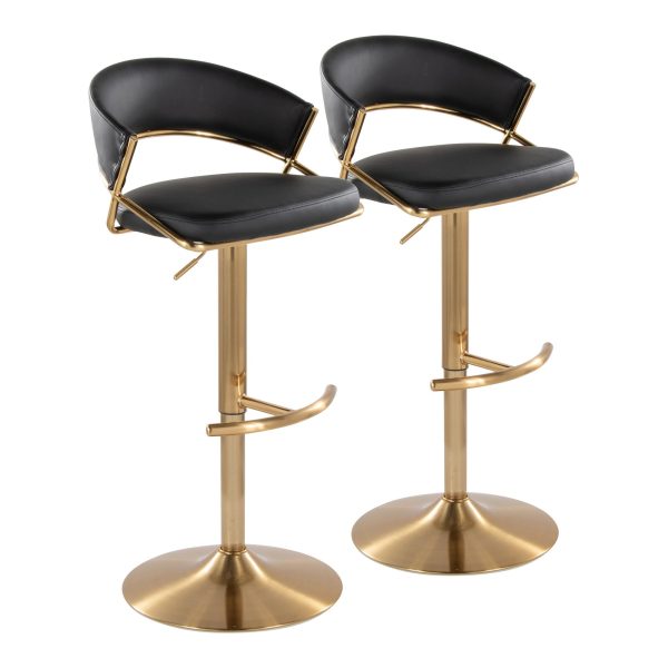 Jie Gold and Black Faux Leather Contemporary Barstools Set of 2 4