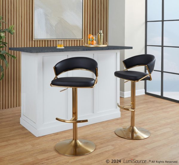 Jie Gold and Black Faux Leather Contemporary Barstools Set of 2