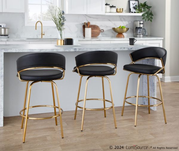 Jie Gold and Black Faux Leather Contemporary Counter Stools Set of 2 1