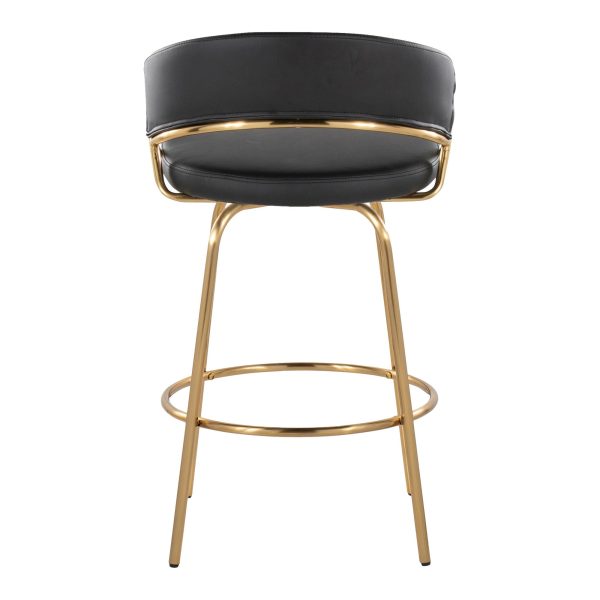 Jie Gold and Black Faux Leather Contemporary Counter Stools Set of 2 10