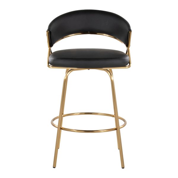 Jie Gold and Black Faux Leather Contemporary Counter Stools Set of 2 11