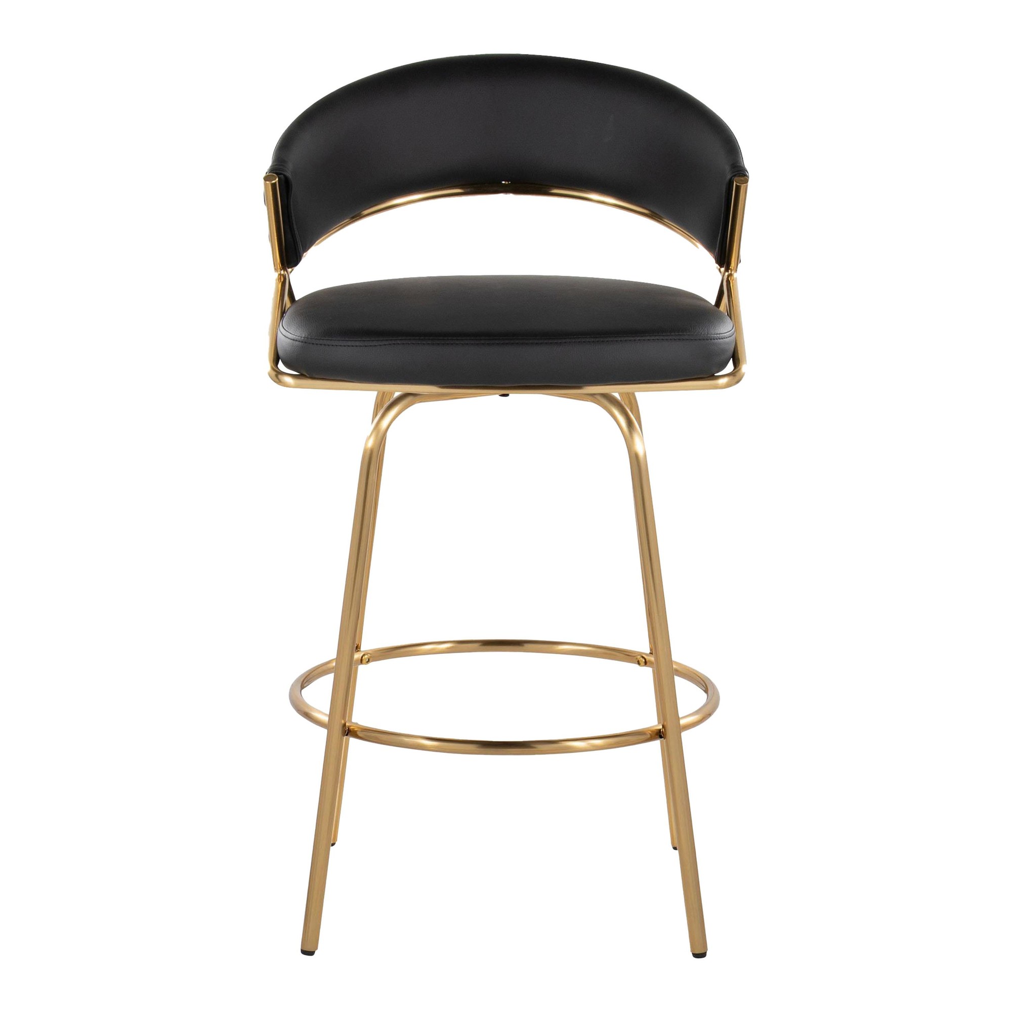 Jie Gold and Black Faux Leather Contemporary Counter Stools (Set of 2) 12 Jie Gold and Black Faux Leather Contemporary Counter Stools (Set of 2) - Image 12