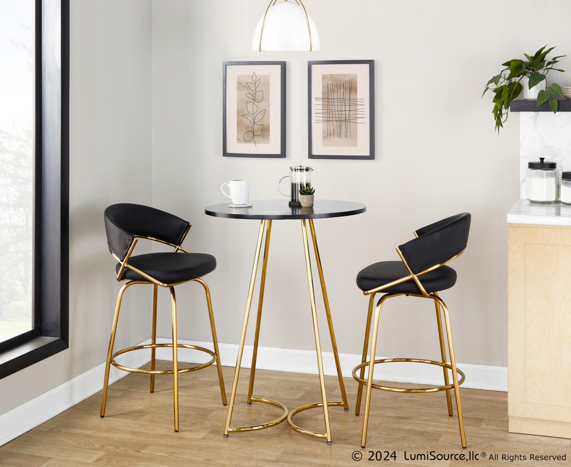 Jie Gold and Black Faux Leather Contemporary Counter Stools (Set of 2) 5 Jie Gold and Black Faux Leather Contemporary Counter Stools (Set of 2) - Image 5