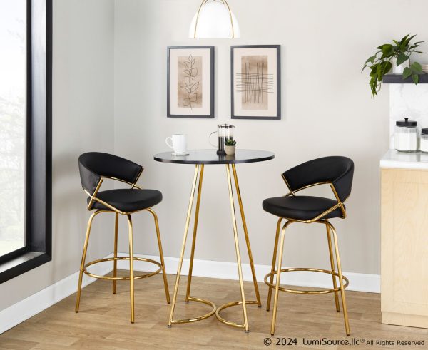 Jie Gold and Black Faux Leather Contemporary Counter Stools Set of 2 5