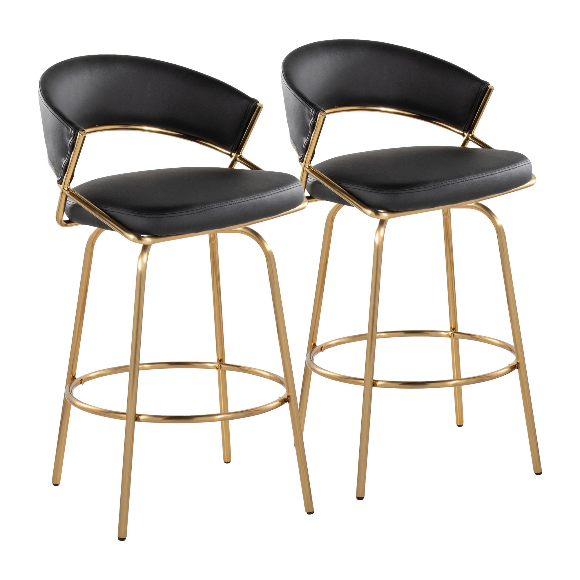 Jie Gold and Black Faux Leather Contemporary Counter Stools (Set of 2) 7 Jie Gold and Black Faux Leather Contemporary Counter Stools (Set of 2) - Image 7