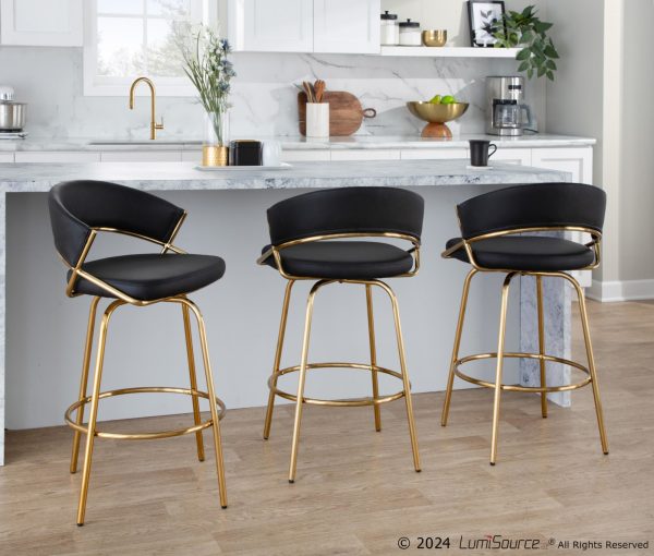 Jie Gold and Black Faux Leather Contemporary Counter Stools Set of 2