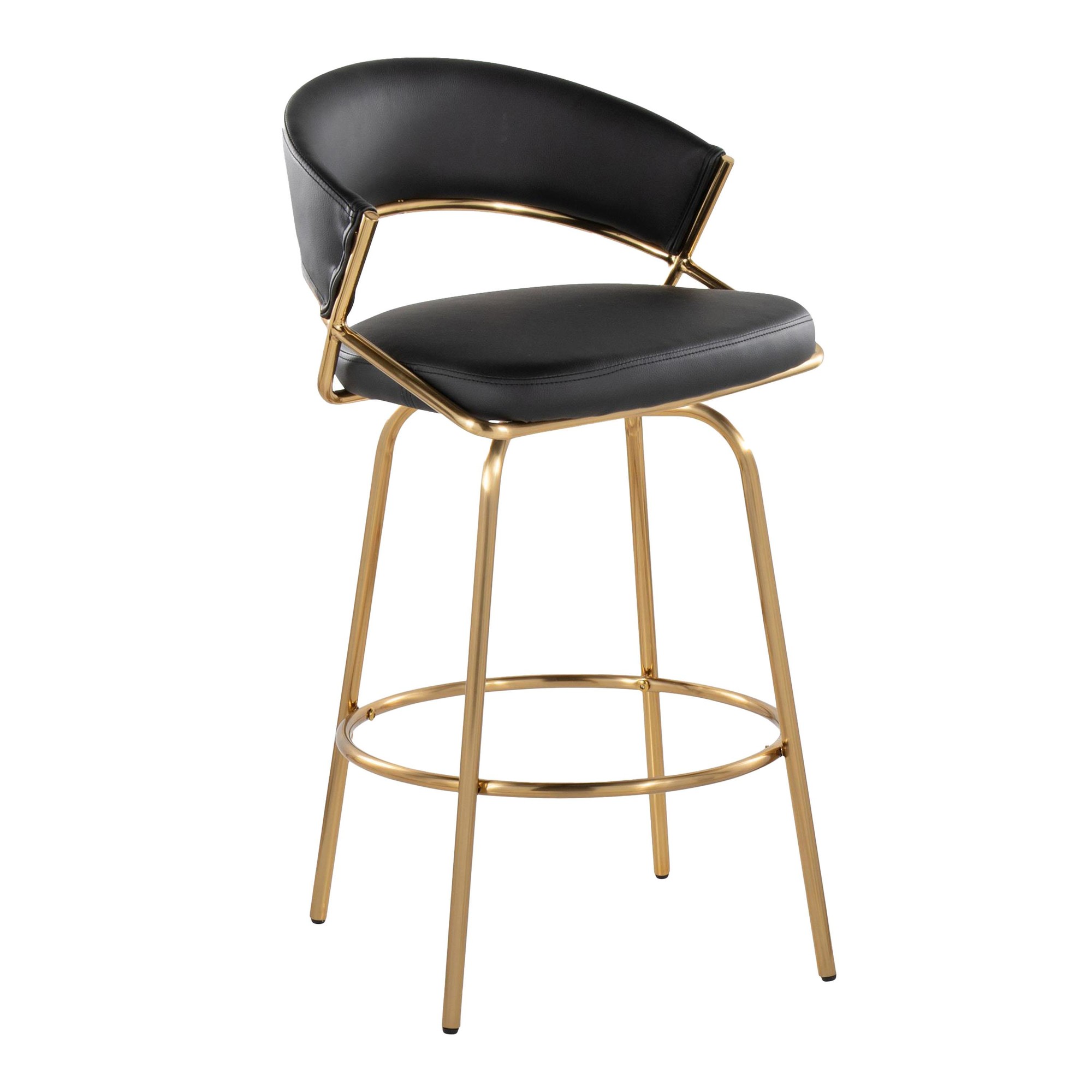 Jie Gold and Black Faux Leather Contemporary Counter Stools (Set of 2) 8 Jie Gold and Black Faux Leather Contemporary Counter Stools (Set of 2) - Image 8