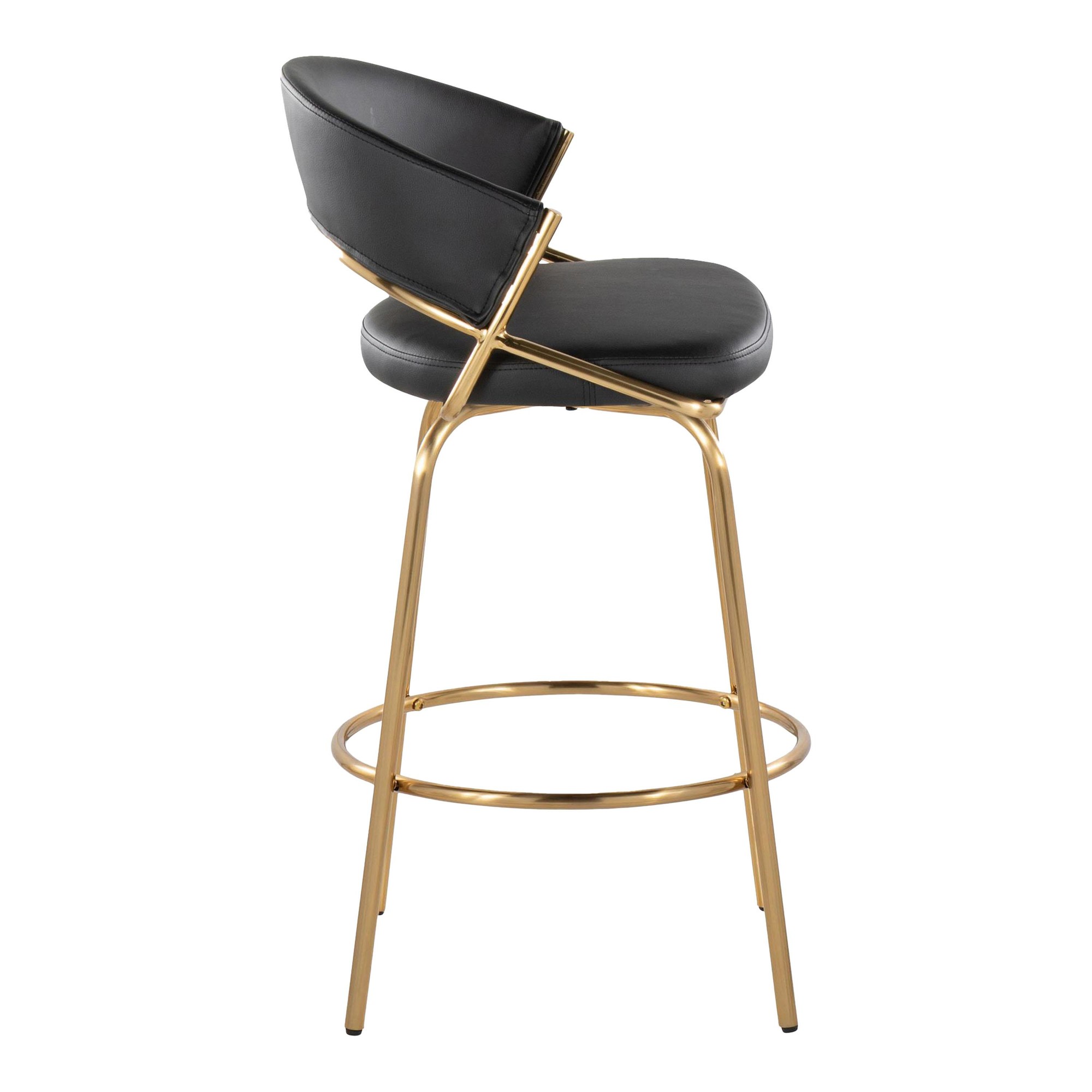 Jie Gold and Black Faux Leather Contemporary Counter Stools (Set of 2) 9 Jie Gold and Black Faux Leather Contemporary Counter Stools (Set of 2) - Image 9