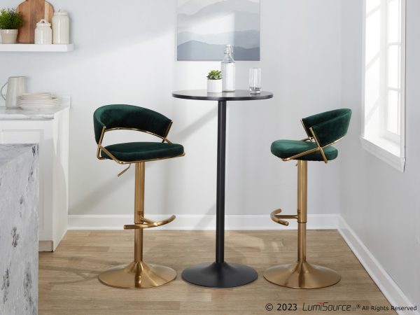 Jie Gold and Green Velvet Contemporary Swivel Barstool Set of 2 2